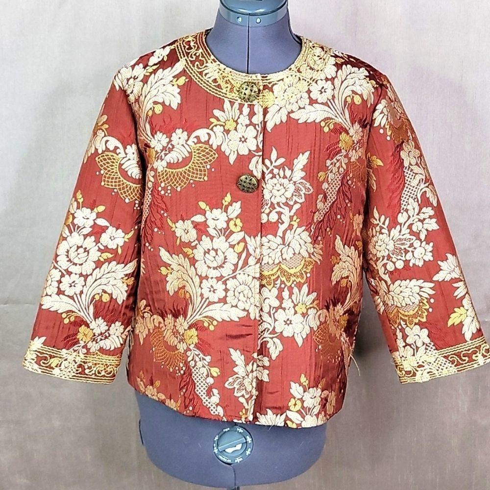 CHICO'S Floral Embroidered Brocade Jacket Size 1/Medium